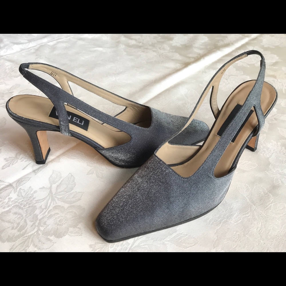 Van Eli silver/gray fabric slingbacks 9 N